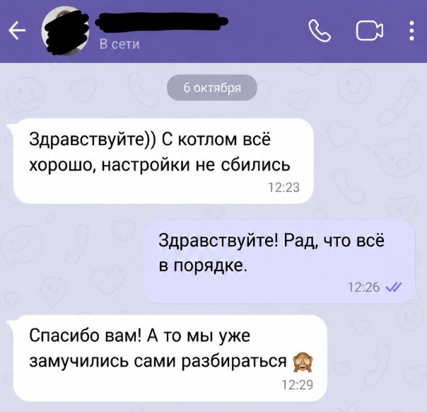 Скриншот переписки с клиентом: отзыв 8